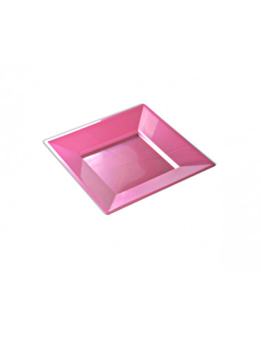 1 Assiette Plastique Carrée Fuchsia Nacré 18cm