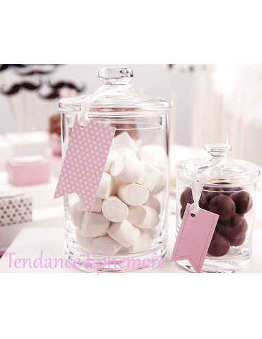 1 Etiquette Candy Bar Rose Ruban Blanc