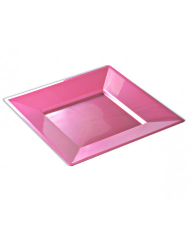 1 Assiette Plastique Carrée Fuchsia Nacré 24cm