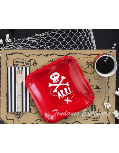 1 Assiette Carton Pirate Rouge 20cm