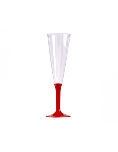 1 Flûte à Champagne Plastique Pied Rouge 13cl