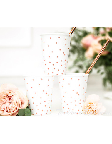 1 Gobelet Carton Blanc Pois Rose Gold 26cl