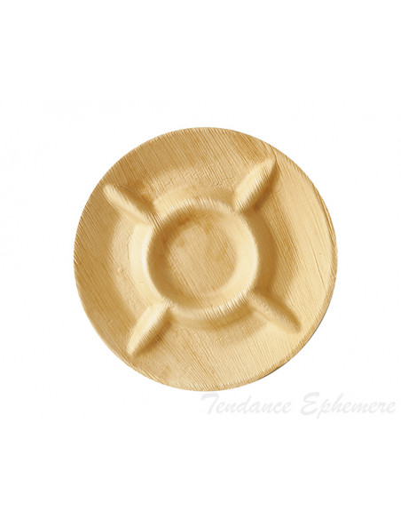 3 Assiette Biodégradable Palmier Ronde 5 comp. 24.5cm- Unité