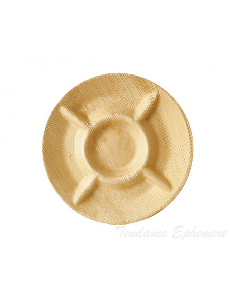 3 Assiette Biodégradable Palmier Ronde 5 comp. 24.5cm- Unité