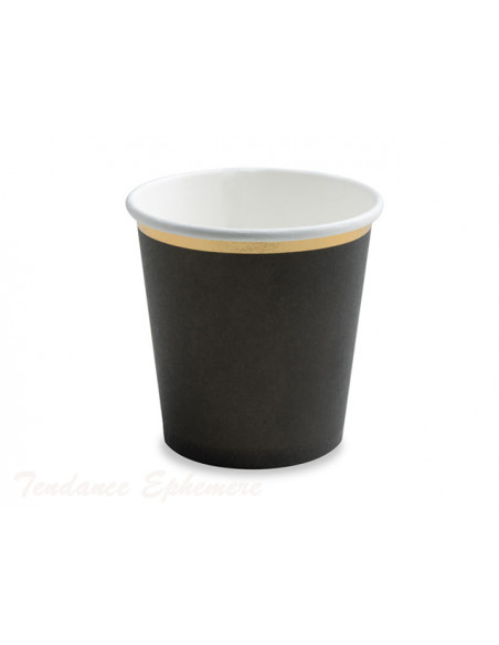 3 Gobelet Café Carton Noir Liseré Or 10cl