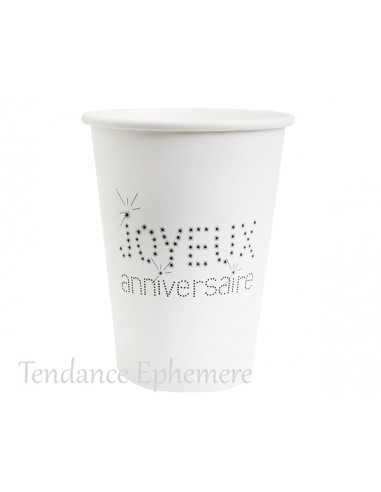 1 Gobelet Carton Joyeux Anniversaire Blanc 25cl