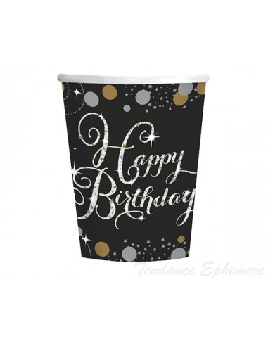 1 Gobelet Carton Anniversaire Noir Or Argent 27cl