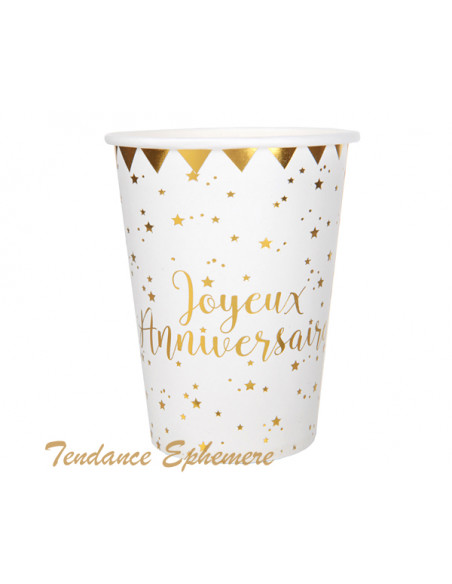 3 Gobelet Carton Joyeux Anniversaire Or