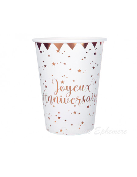 2 Gobelet Carton Joyeux Anniversaire Rose Gold 25cl