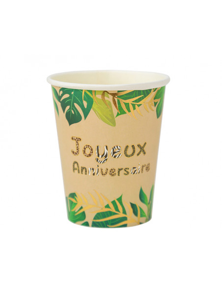 2 Gobelet Carton Anniversaire Jungle Or 26cl