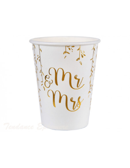 3 Gobelet Carton Mr&Mrs Blanc et Or 25cl