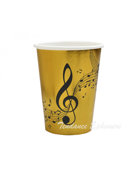 2 Gobelet Carton Musique Noir Or