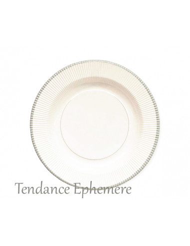 1 Assiette Carton Ronde Blanche Liseré Argent 27cm