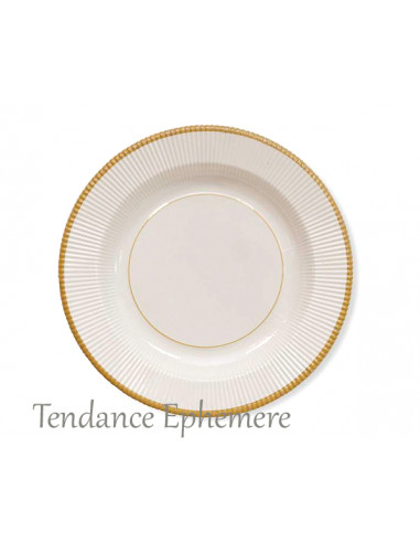 10 Assiettes jetables rondes mariage blanc et or métallisé pas chères