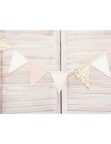 Partydeco Guirlande Drapeaux 2.1 m, Doré/Rose pâle/Blanc