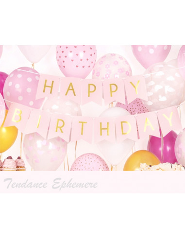 1 Banderole Happy Birthday Rose Pastel 1.75m