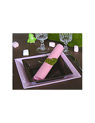 1 Assiette Plastique Carrée Rose Pastel 21,5cm