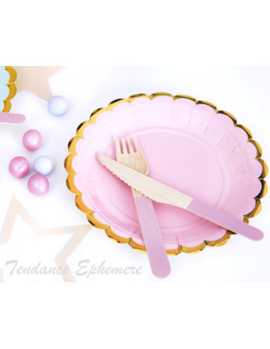 1 Assiette Carton Rose Pastel Feston Or 18cm