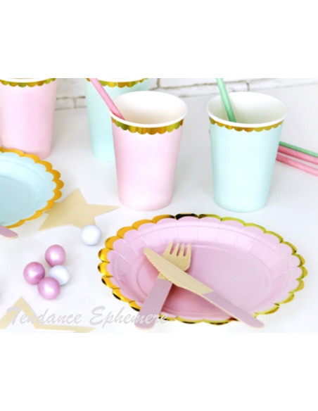 2 Assiette Carton Rose Pastel Feston Or 18cm