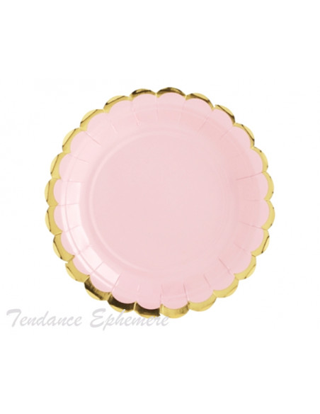 3 Assiette Carton Rose Pastel Feston Or 18cm