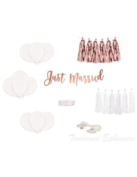 3 Kit Déco Voiture Mariage Just Married Rose Gold