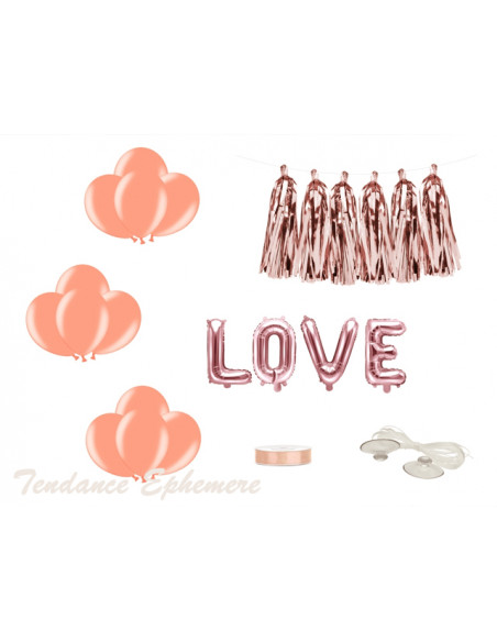 3 Kit Déco Voiture Mariage Love Rose Gold