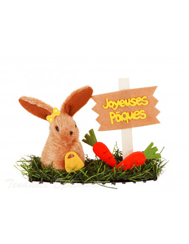 1 Déco Lapin avec Carotte 8cm Paques