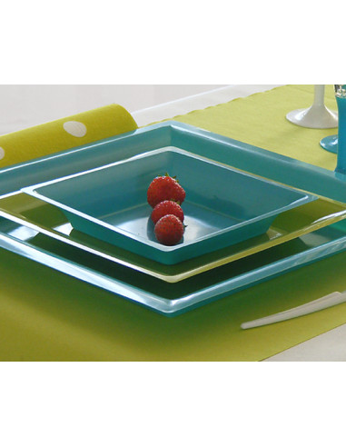 1 Assiette Plastique Carrée Bleu Lagon 16,5cm