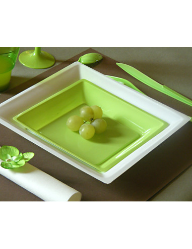 1 Assiette Plastique Carrée Vert Anis 16,5cm