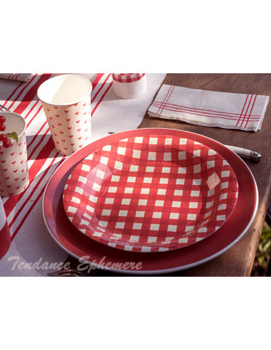 1 Assiette Carton Vichy Rouge 23cm