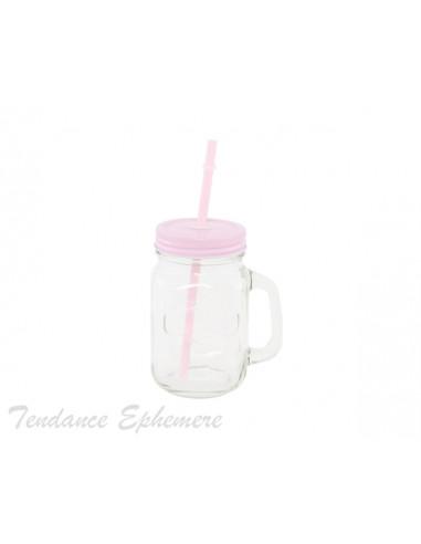 1 Mini Mason Jar Couvercle Rose + Paille