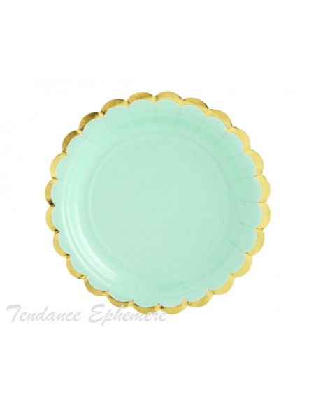 2 Assiette Carton Vert Menthe Feston Or 18cm