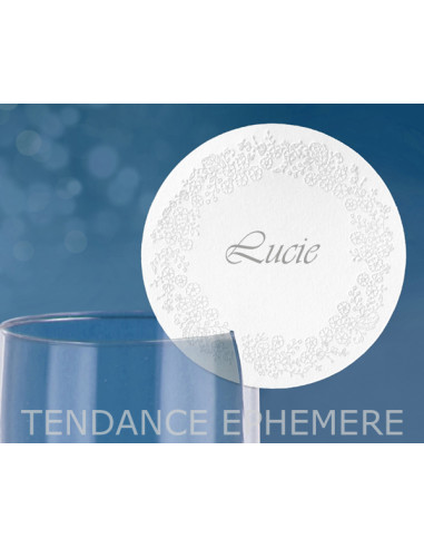 1 Marque Verre Rond Dentelle Blanc 7,5cm