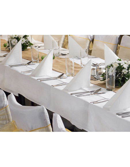 Nappe Tissu Blanche Banquet 1.80x3m - Polyester - Lavable - Détachable