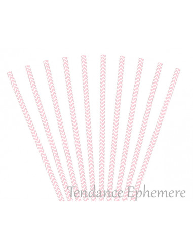 1 Paille Papier Chevron Rose Pastel - 10