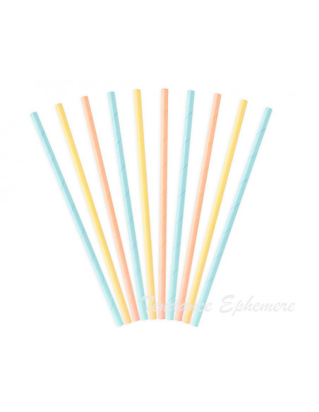 3 Paille Papier Multicolore Pastel - 10