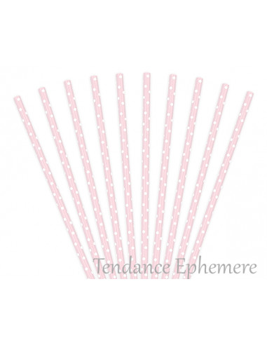 1 Paille Papier Rose Pois Blanc- 10