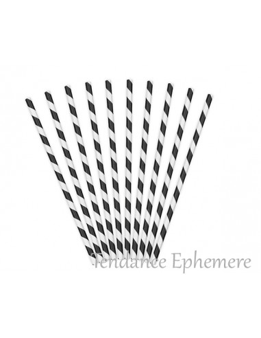 1 Paille Papier Rayures Noires - 10