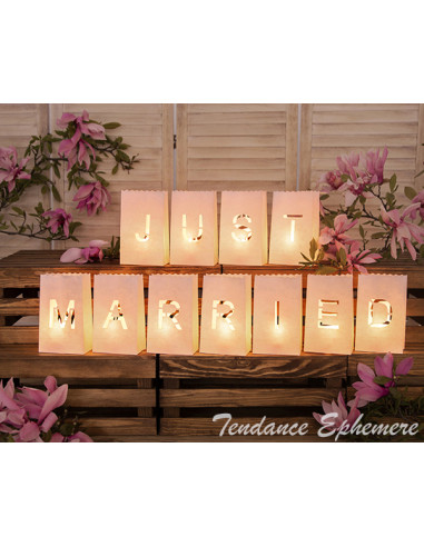 1 Photophore Papier Blanc Just Married 19cm