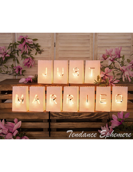 1 Photophore Papier Blanc Just Married 19cm