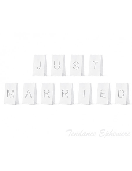 2 Photophore Papier Blanc Just Married 19cm