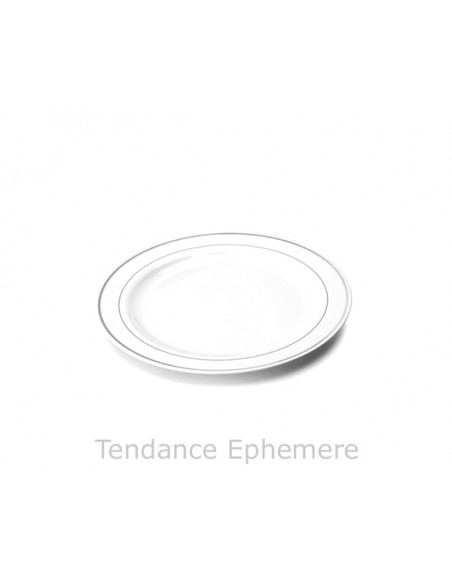 2 Assiette Plastique Ronde Blanche Liseré Argent 19cm - 20