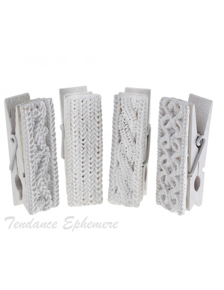 2 Pince Bois Tricot Blanc 4,5cm