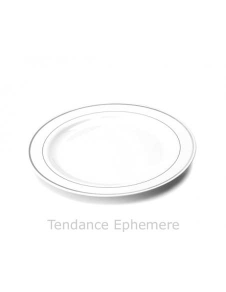 2 Assiette Plastique Ronde Blanche Liseré Argent 23cm - 20