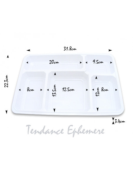 2 Plateau Repas 5 Compartiments Plastique Economique V2 - 50