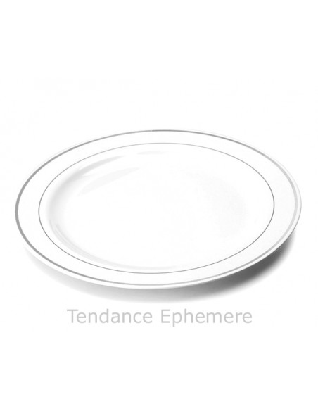 2 Assiette Plastique Ronde Blanche Liseré Argent 26cm - 20