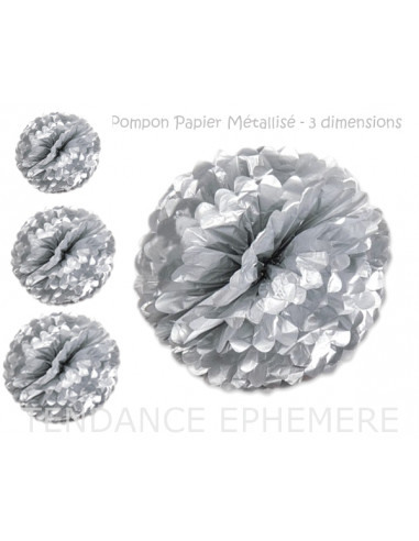 Pompon papier de soie - Gris - 35 cm