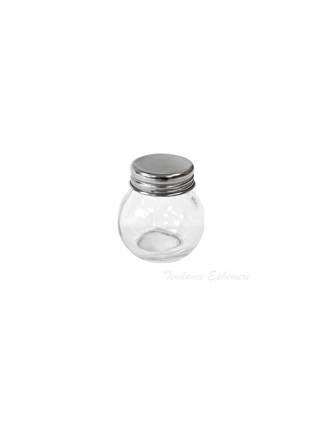 Petit pot en verre rond avec son bouchon métal, idéal pour un mariage