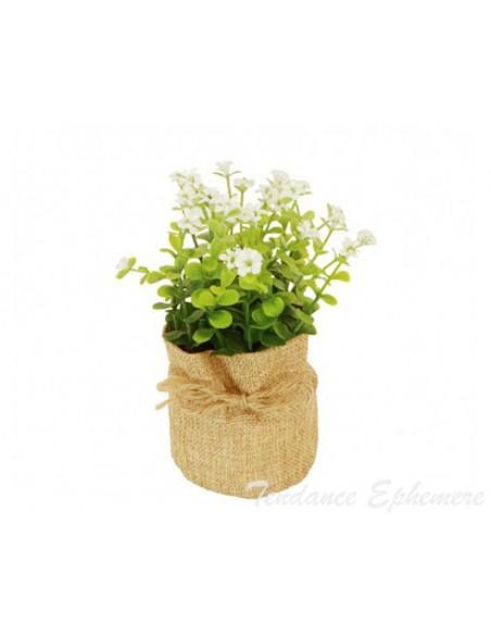 3 Pot Jute Fleurs Blanches 16cm