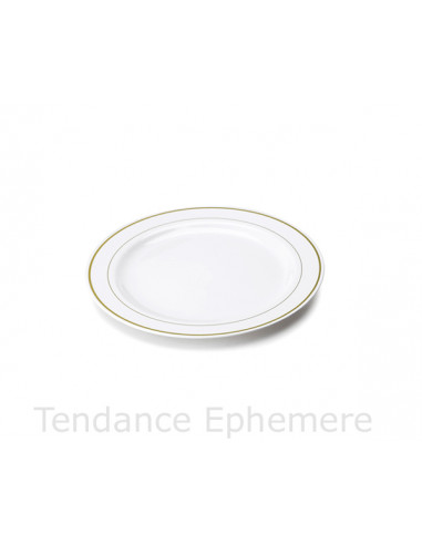 1 Assiette Plastique Ronde Blanche Liseré Or 19cm - 20